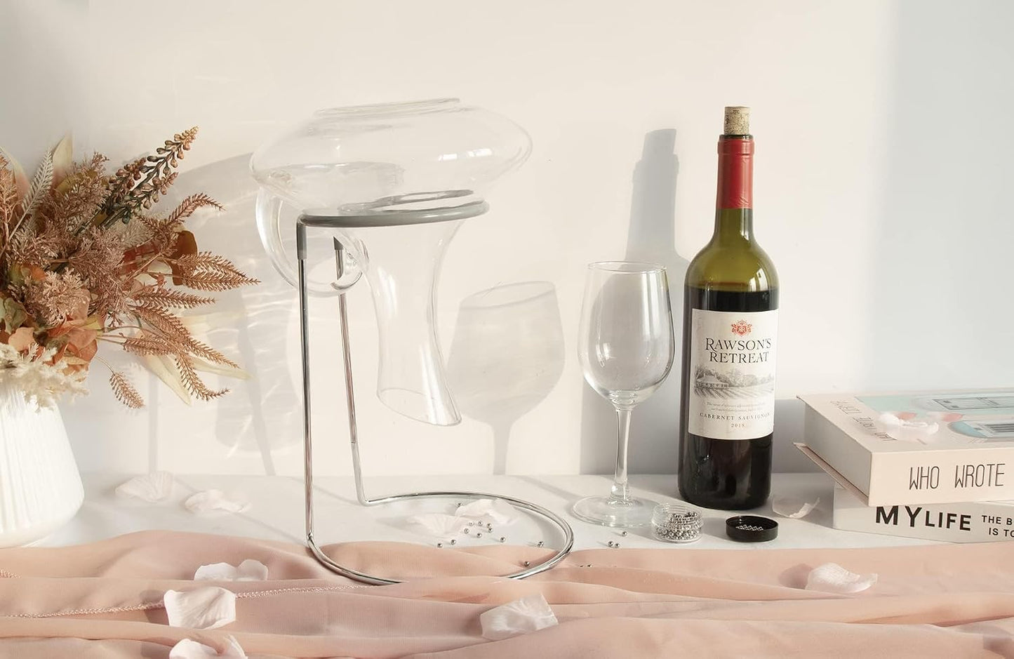 Wine Decanter Drying Stand with Rubber Coated Top to Prevent Scratches, Wine-Decanter Drying Rack for Standard Large Wine Decanters, Decanter Cleaner Includes Cleaning Brush &amp; Decanter Cleaning Beads