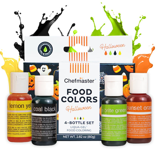 Chefmaster - Halloween Colors Liqua-Gel Food Coloring Kit - Water-Based Food Coloring Gel - 4 Pack - Highly Pigmented,