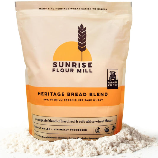 Sunrise Flour Mill Heritage Organic Bread Flour Blend - 2.0 lbs | Organic Unbleached Bread Flour Easy to Digest with Less