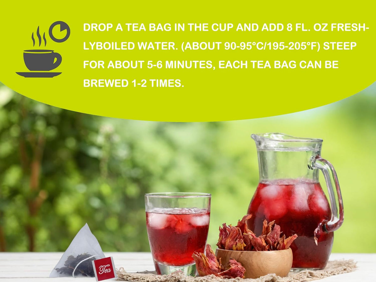 Samcci Hibiscus Tea Bags, 50 Count, Pure Dried Flor De Jamaica Flower | Hot &amp; Iced Tea, Rich in Antioxidants, Supports Digestion, 100% Natural Dried Flowers, Non-GMO, Caffeine-Free