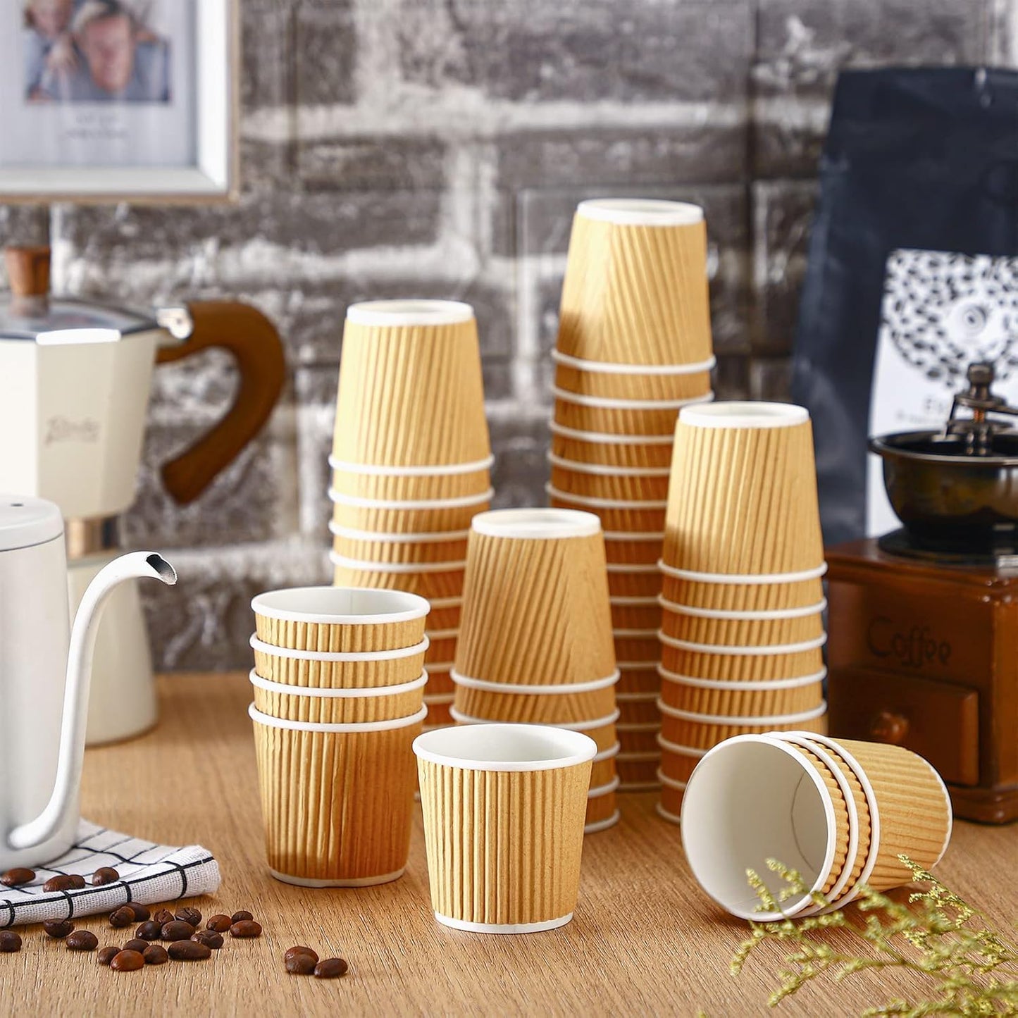 Uiifan 350 Pieces 4 oz Ripple Wall Insulated Coffee Cups Bulk Disposable Espresso Paper Corrugated Travel Coffee Cups for Hot Cold Drink Cappuccino Beverage Tea Party