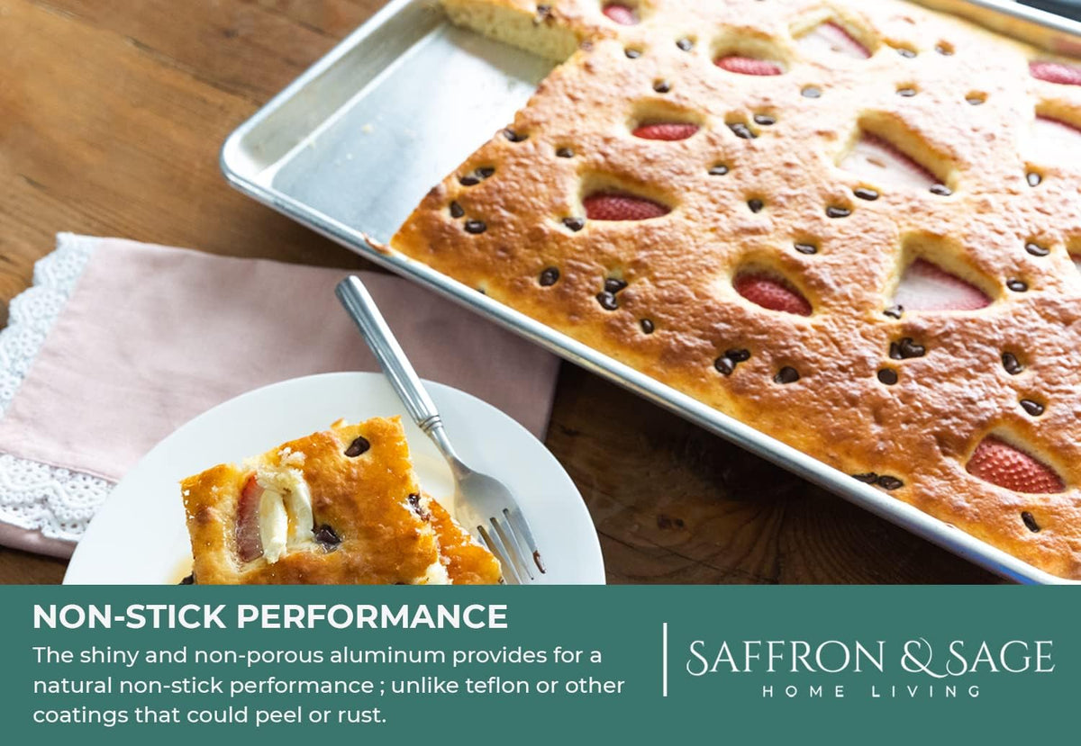 Commercial Quality Cookie Sheet Pan - 2 Pack Aluminum Half Sheet Baking Pan by Saffron &amp; Sage Home Living - This 18x13 Rimmed Baking Sheet Set is Rust &amp; Warp Resistant, Heavy Duty, of Thick Gauge