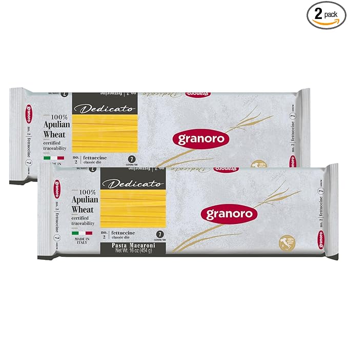 Granoro Dedicato Fettuccine #2- Authentic Italian Pasta, Made from 100% Puglia Durum Wheat Semolina, Non-GMO, Vegan, 1 lb Bags (Pack of 2)