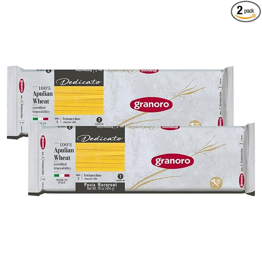 Granoro Dedicato Fettuccine #2- Authentic Italian Pasta, Made from 100% Puglia Durum Wheat Semolina, Non-GMO, Vegan, 1 lb