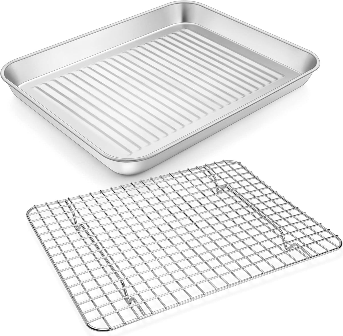 P&amp;P CHEF Baking Pan with Wire Rack, Oven Sheet Tray, 12.5 x 9.7 x 1 Inch | Stainless Steel Bacon Pan with Cooling Rack for Cooking Roasting Cookie, Dishwasher Safe &amp; Easy Clean,Heavy Duty &amp; Healthy