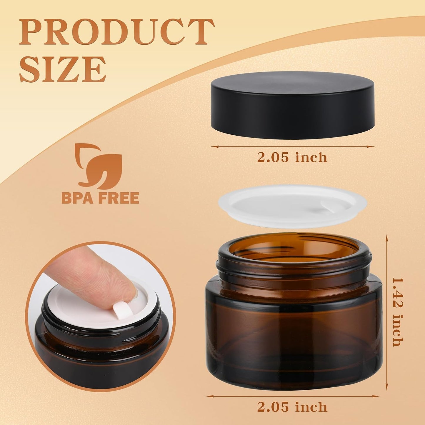 Glass Jars with Lids,Eco-Friendly Cosmetic Containers with Airtight Black Lids &amp; Liners, Multi-Color Options for Cream, Lotion, Body Butter, DIY Skincare Travel Jars (Amber, 2oz)