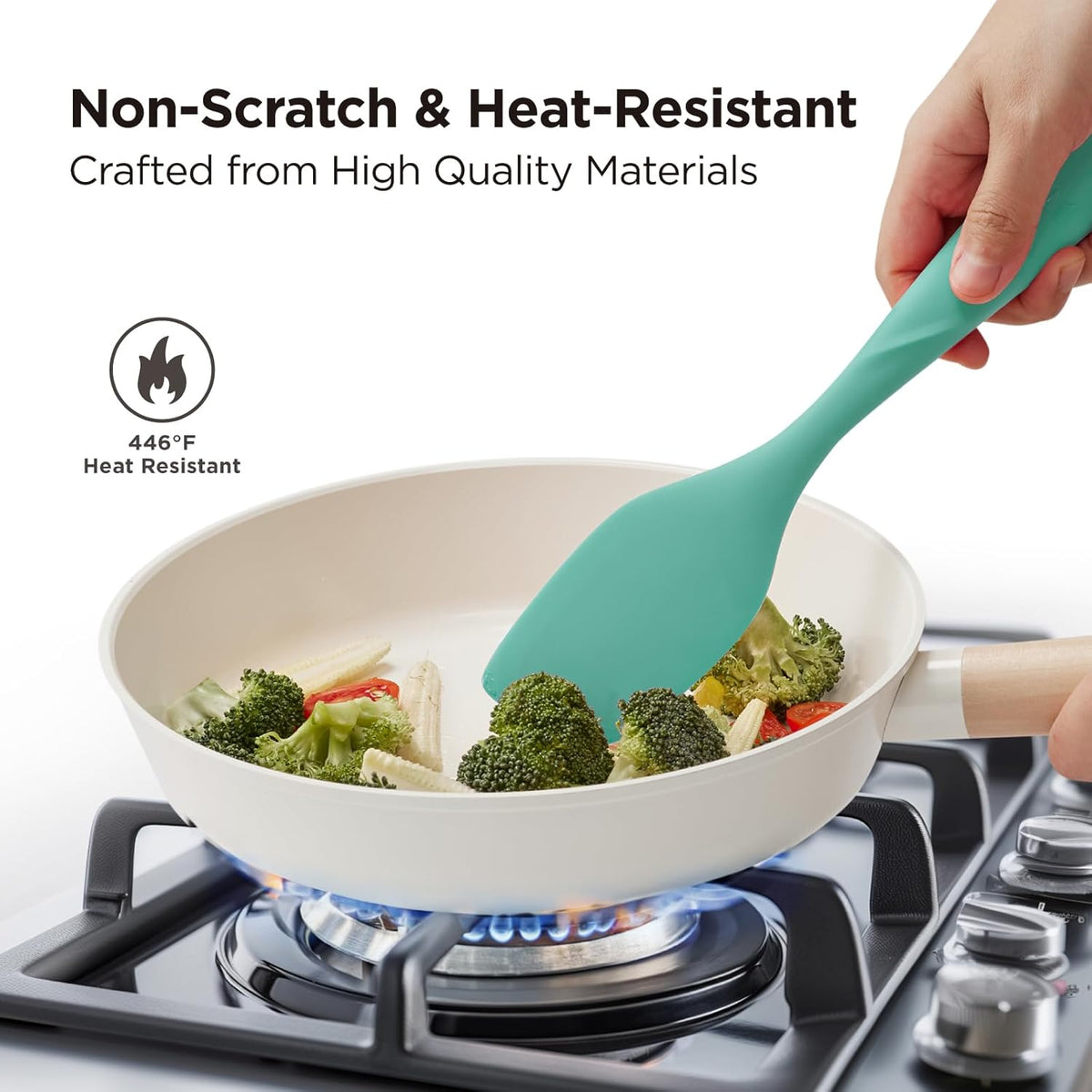 Kitchen Mama WaltzGrip Platinum Silicone Scraping Spatula: Heat Resistant, Seamless, Non Stick for Frying Pan Cookware, Safe, Flexible Bowl Scraper - Ideal for Mixing, Baking, Stirring (Teal)