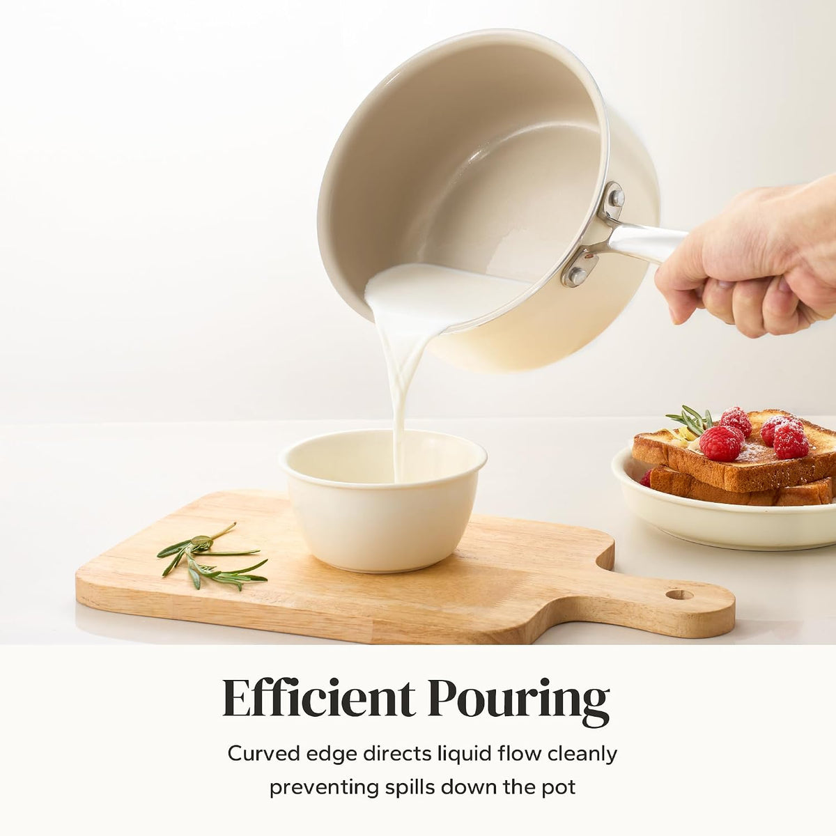 Redchef Ceramic Sauce Pan with Lid, 2.5QT Nonstick Saucepan, Beige White