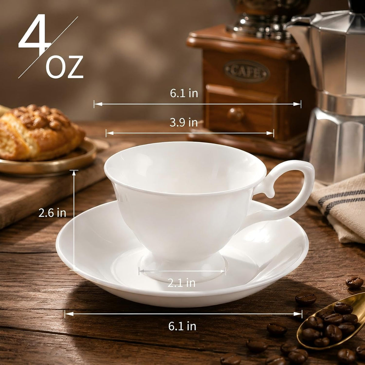 Fine Bone China Tea Cups and Saucers Set of 2, 4 oz | Vintage British Royal Style Espresso Coffee Cups for Afternoon Tea, Latte, Cappuccino, Elegant Gift