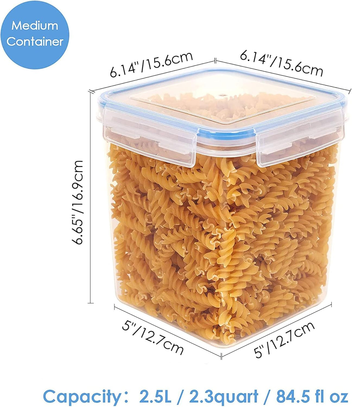 Vtopmart Food Storage Containers 2.5L / 84.5oz, 4 Pieces BPA Free Plastic Airtight Canister for Flour, Sugar, Baking Supplies, with 4 Measuring Cups and 24 Labels, Blue