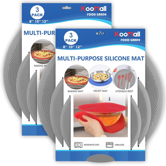 Pack 2,KooMall 12 10 8 Inch Multi-use Microwave Mat, Trivet, Pot Holders, Drying, Baking, Place Mat, Utensils Rest, Silicone