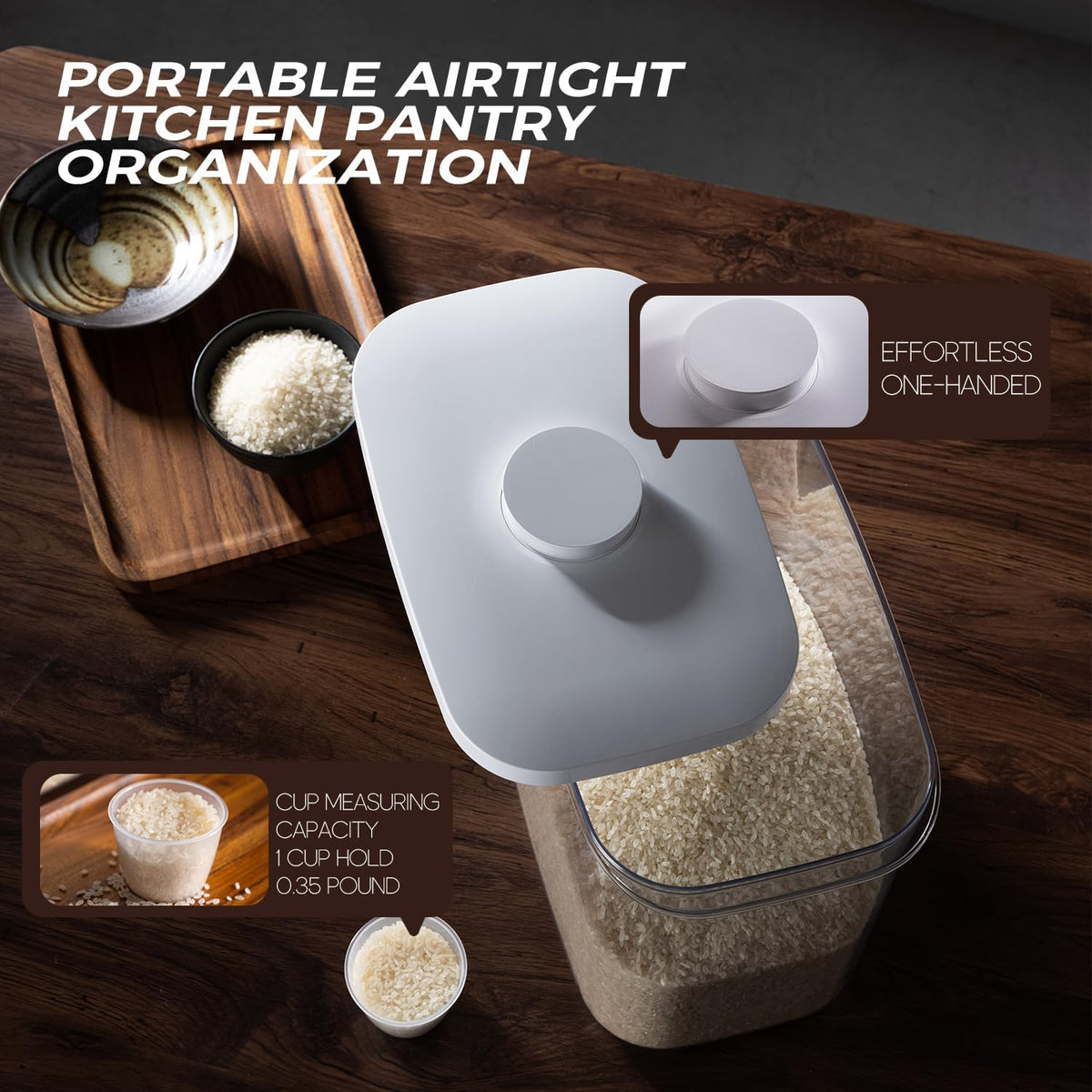 Rice Container 20-25 Lbs - Airtight with Measuring Cup, PET BPA-FREE