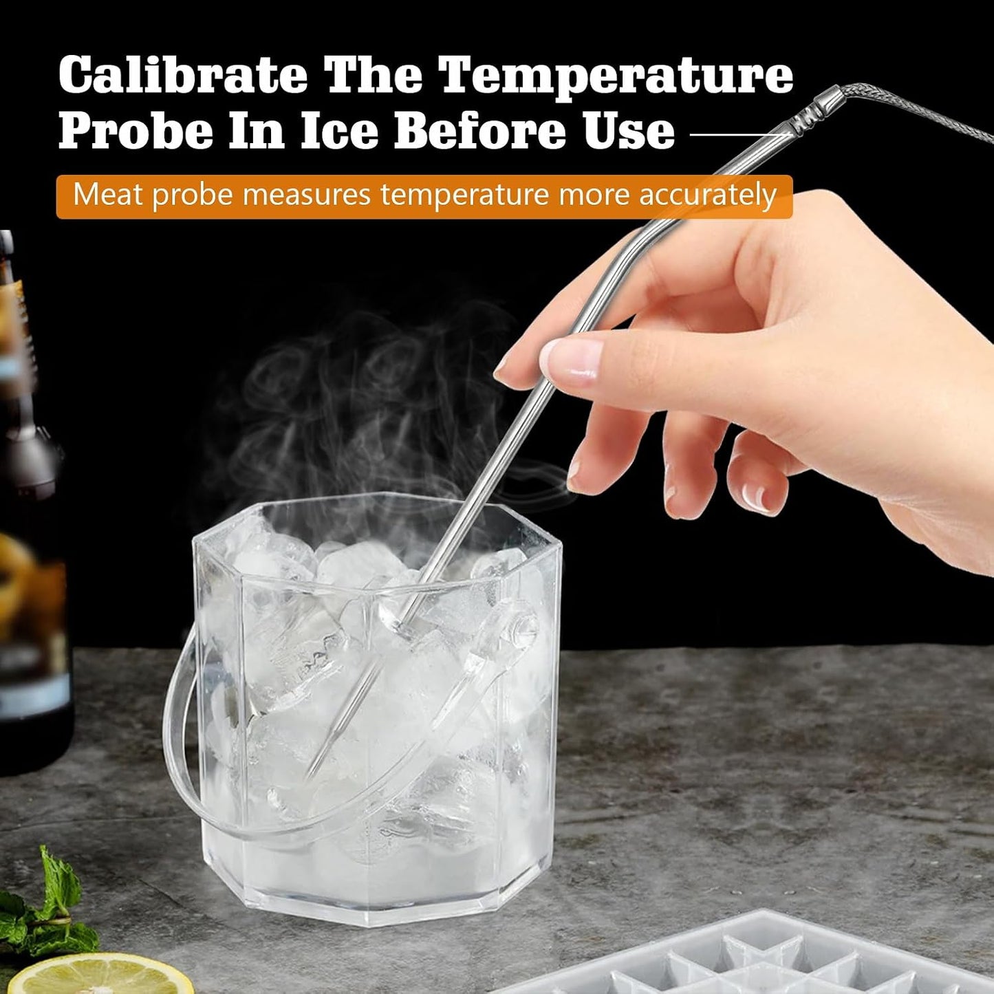 Meat Probe Thermometer Replacement for Thermopro TP10 TP25 etc, 2.5mm Plug | With 2 Clips, Steel Mesh Cable, Non-Slip Grip, Temp Range 32°F-572°F, 304 Stainless Steel, Plug &amp; Play, Waterproof Probe Tip