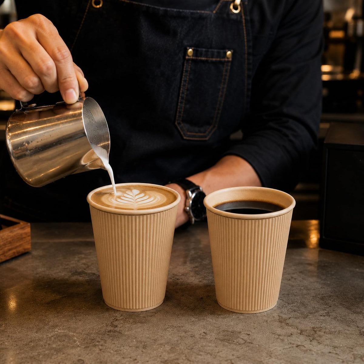 Restaurantware Ripple Wall Coffee Cup 500 Count 12 Ounce Insulated Hot Beverage Cup Disposable Non-Slip 12 Oz For Coffee Shops, Cafes, Bakeries, Kraft