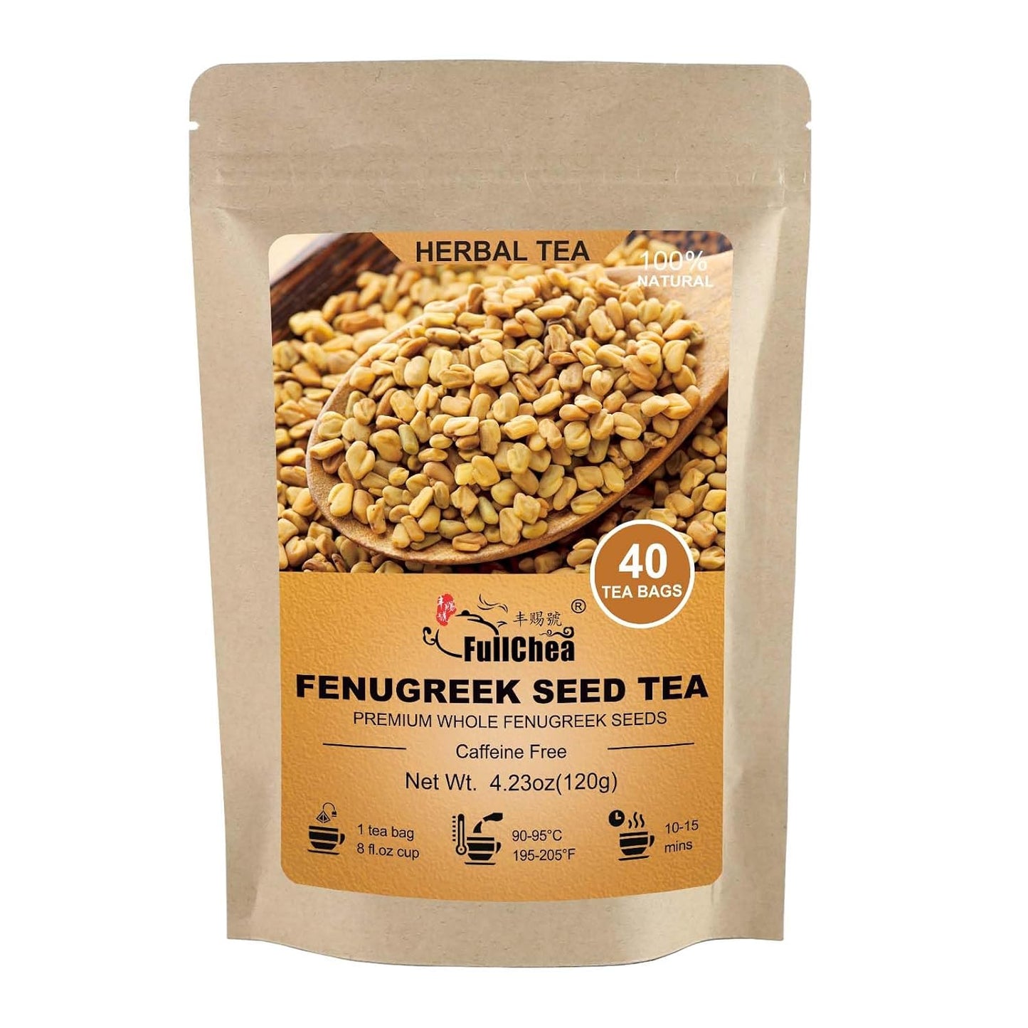 FullChea Fenugreek Seed Tea Bags, 40 Counts, Fenogreco en Semillas | Non-GMO, Caffeine-Free, Methi Seeds, Supports Digestion, No Additives, Resealable Pouch