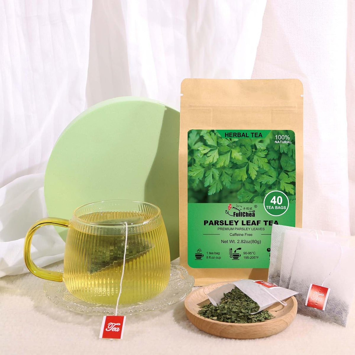 FullChea - Parsley Tea Bags, 40 Count, Dried Parsley Leaves | 100% pure dried parsley herbal tea, Non-GMO, caffeine-free and easy to brew hot or iced