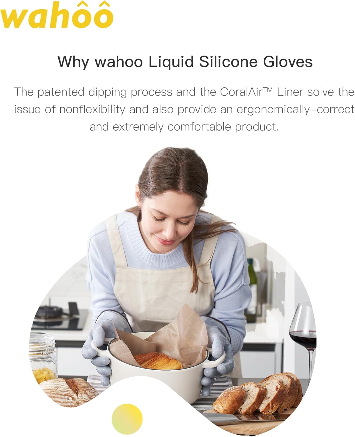 wahoo Professional Liquid Silicone Oven Mitts Gloves, Heat Resistant Gloves for Cooking, Baking, CoralAir Liner, 12 Inch,