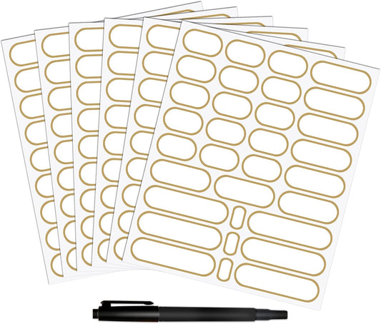 192pcs Removable Bottle Labels Waterproof Self-Adhesive Kitchen Home Edit Food Label Stickers with Gold Border for Food