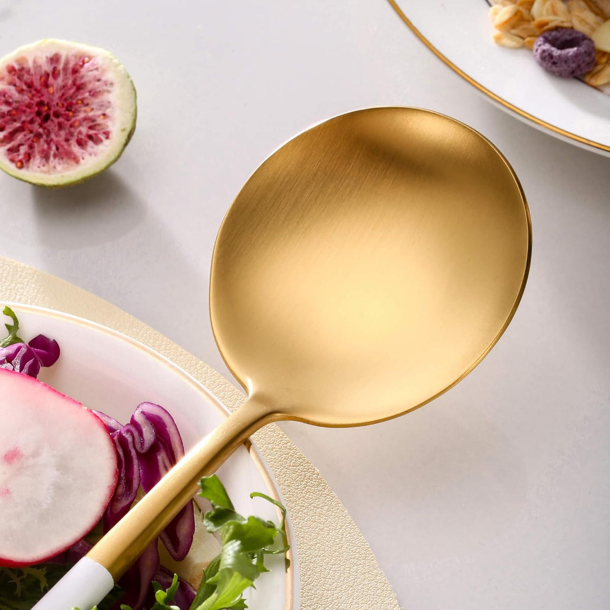 Lemeya White Gold Salad Serving Utensils,Serving Spoons Stainless Steel,2Pcs Long Handle Salad Servers 11.42 Inch,Salad Utensils for Serving,Matte Finish,Dishwasher Safe