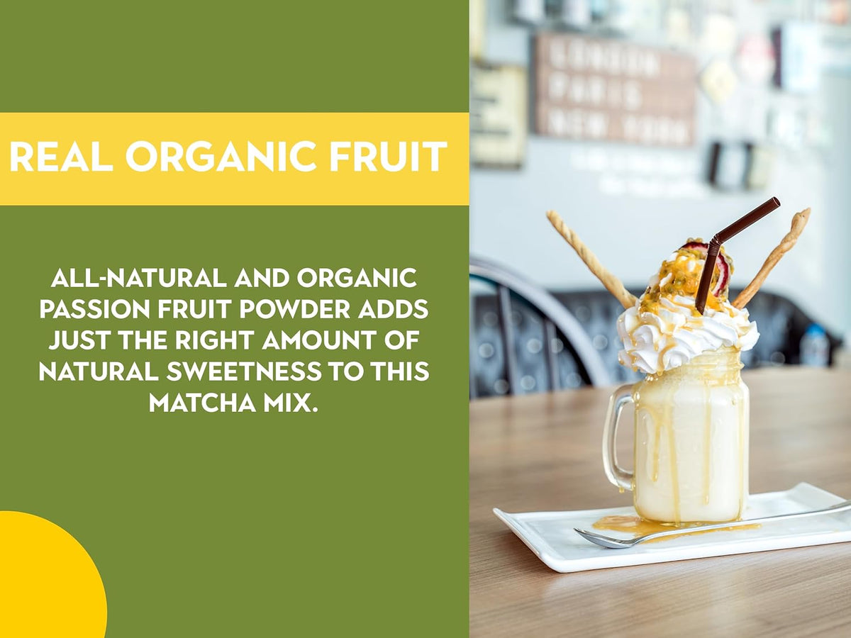 Ancient Roots Passion Fruit Matcha Mix – Organic Green Tea Powder for Lattes, Smoothies, &amp; Baking Matcha Powder, Antioxident 100% Natural, Vegan, Gluten-Free (3.5 OZ, Passion Fruit)