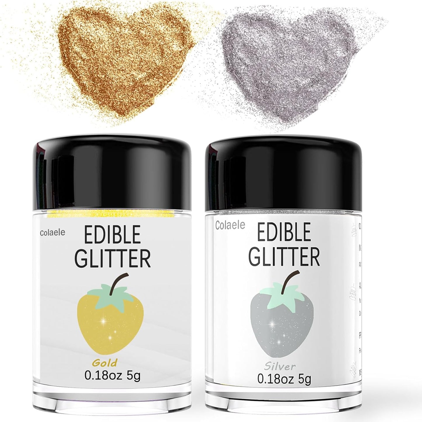 Gold Silver Edible Glitter Glimmer Powder for Cakes Drinks - Colaele 5 grams Food Grade Luster Dust 