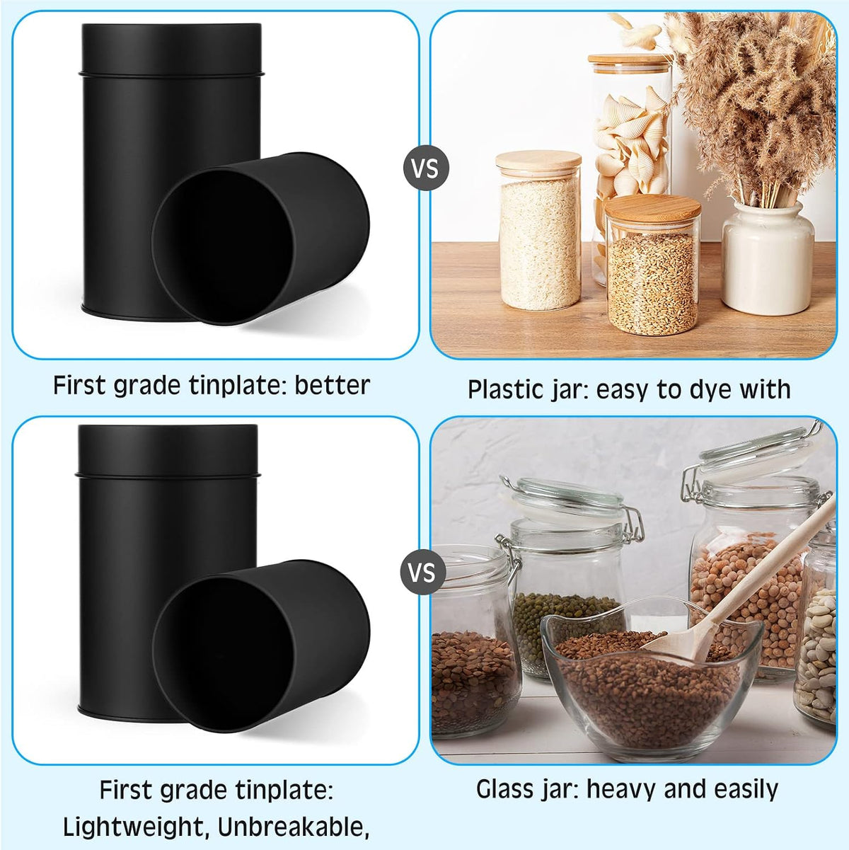 Zopeal 6 Pack Metal Tea Tin Canisters, Loose Leaf Tea Storage, Black