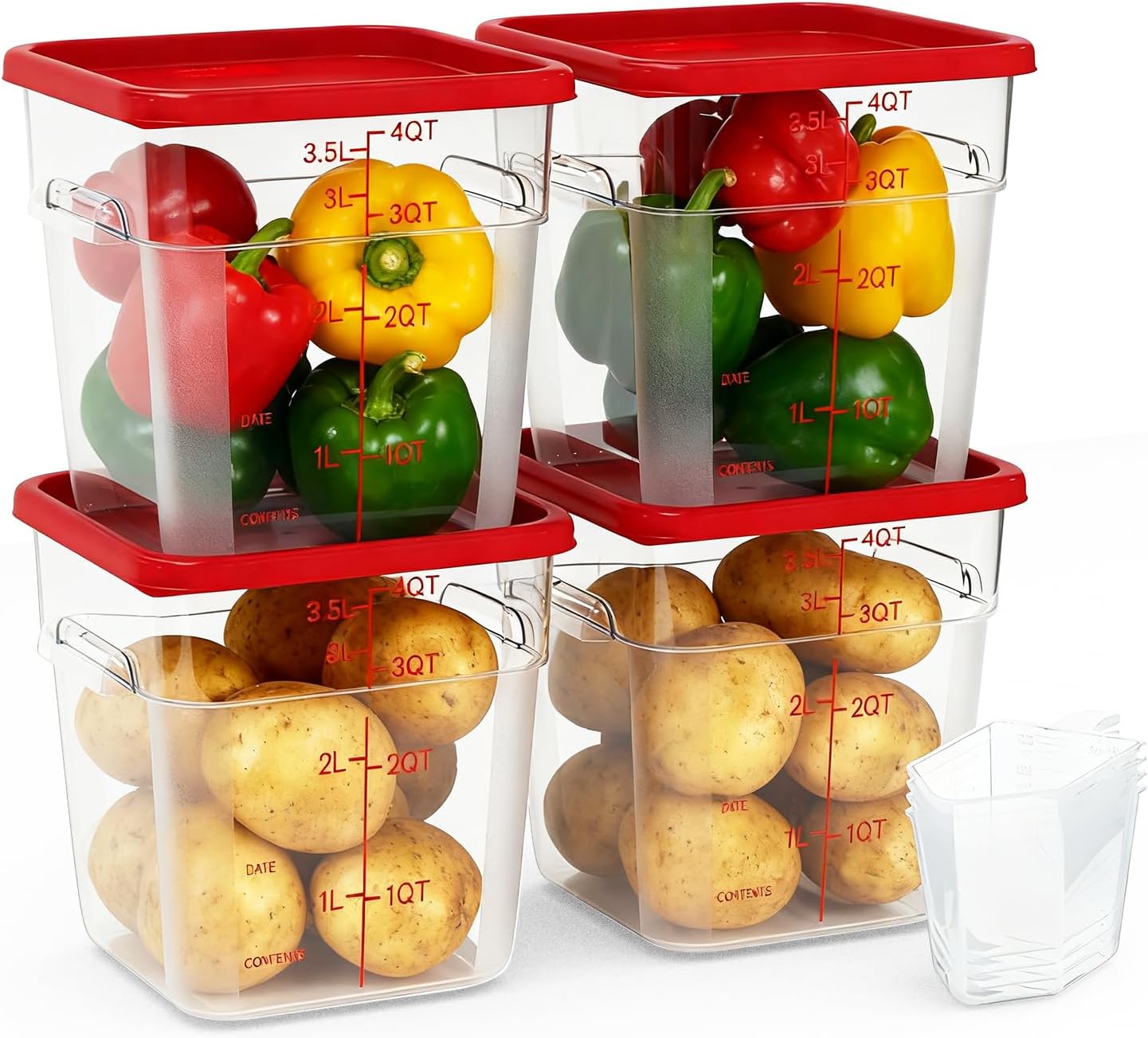 4 Pack 4 Quart Square Clear Food Storage Containers with Lids Cereal Containers Storage Airtight Foo