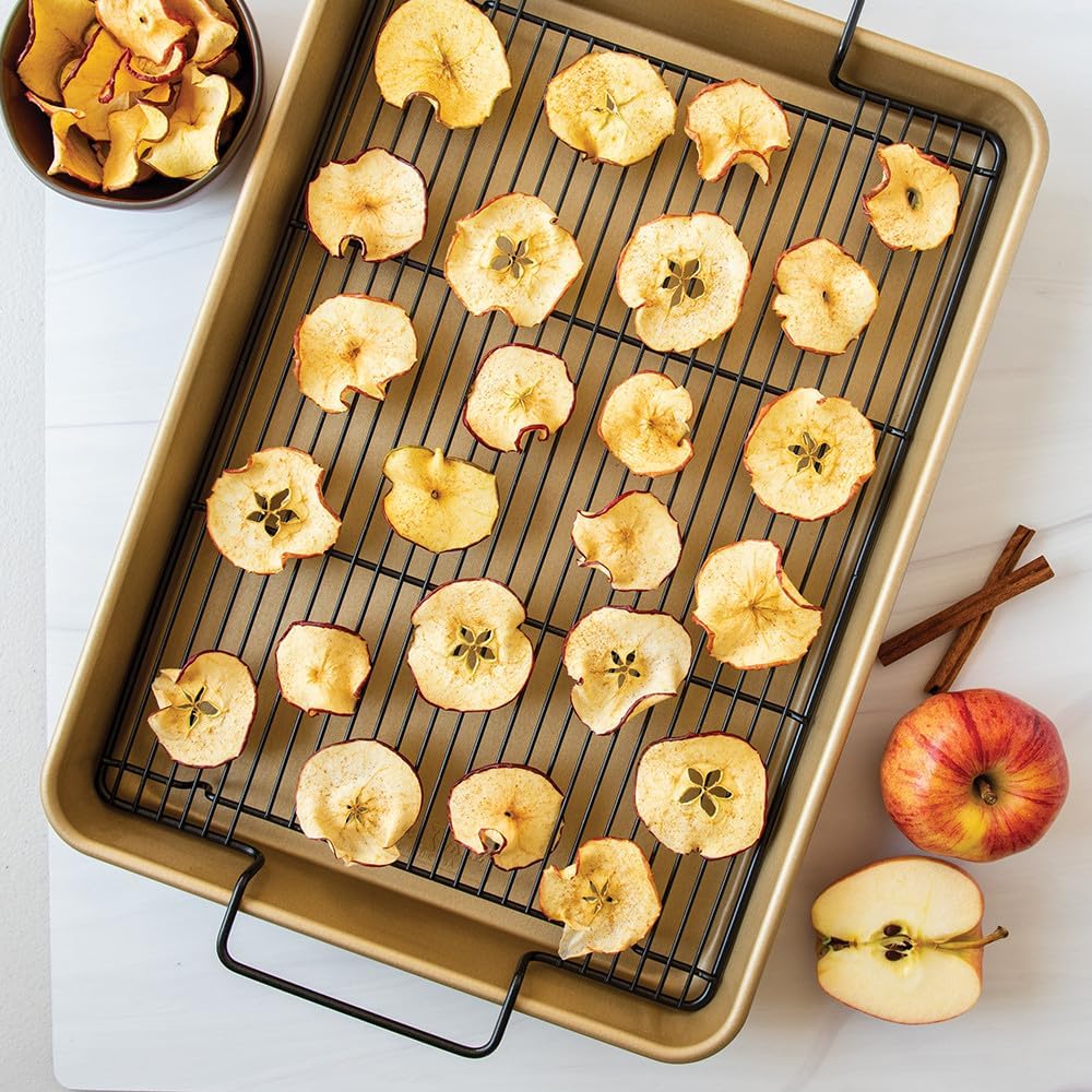 Nordic Ware High-Sided Half Sheet Oven Crisping Baking Tray with Rack, Natural Nonstick Aluminum For Air Frying, Crisping, Broiling, Baking; Cooking Surface 17.9 x 12.9 x 2 inches