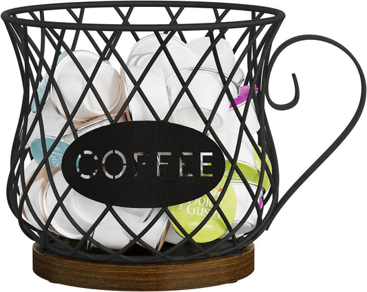 YINMIT K Cup Holder Organizer, Rustic Coffee Pod Holder Organizer, 35 Kcup Holder for Counter with Handle，Large Capacity