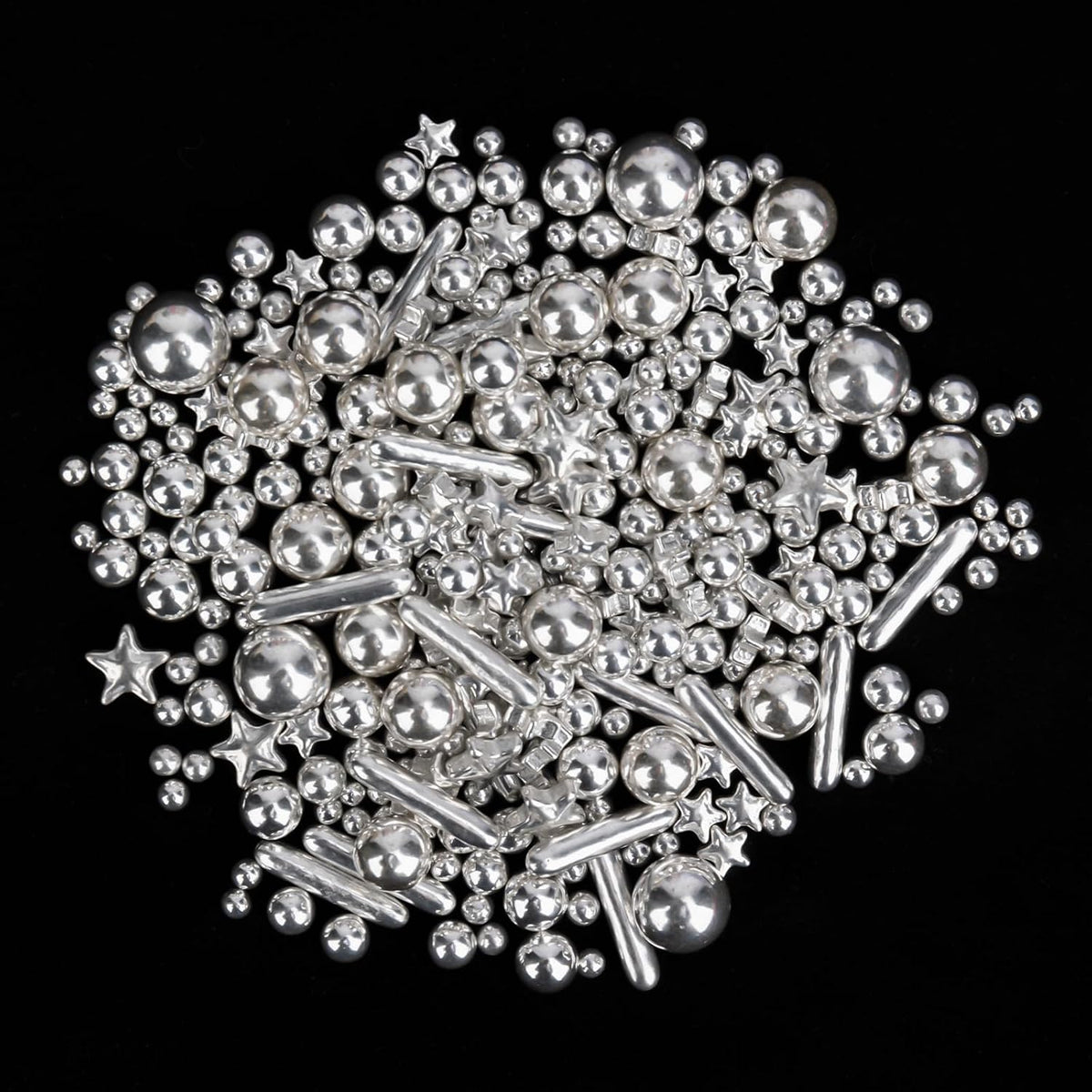 Twisweet Silver Sprinkles 130g, Edible Pearl Sprinkles, Sugar Rods &amp; Stars | Silver cake decorations and star sprinkles for cake toppers, cupcakes, cookies, weddings, birthdays, Christmas &amp; New Year