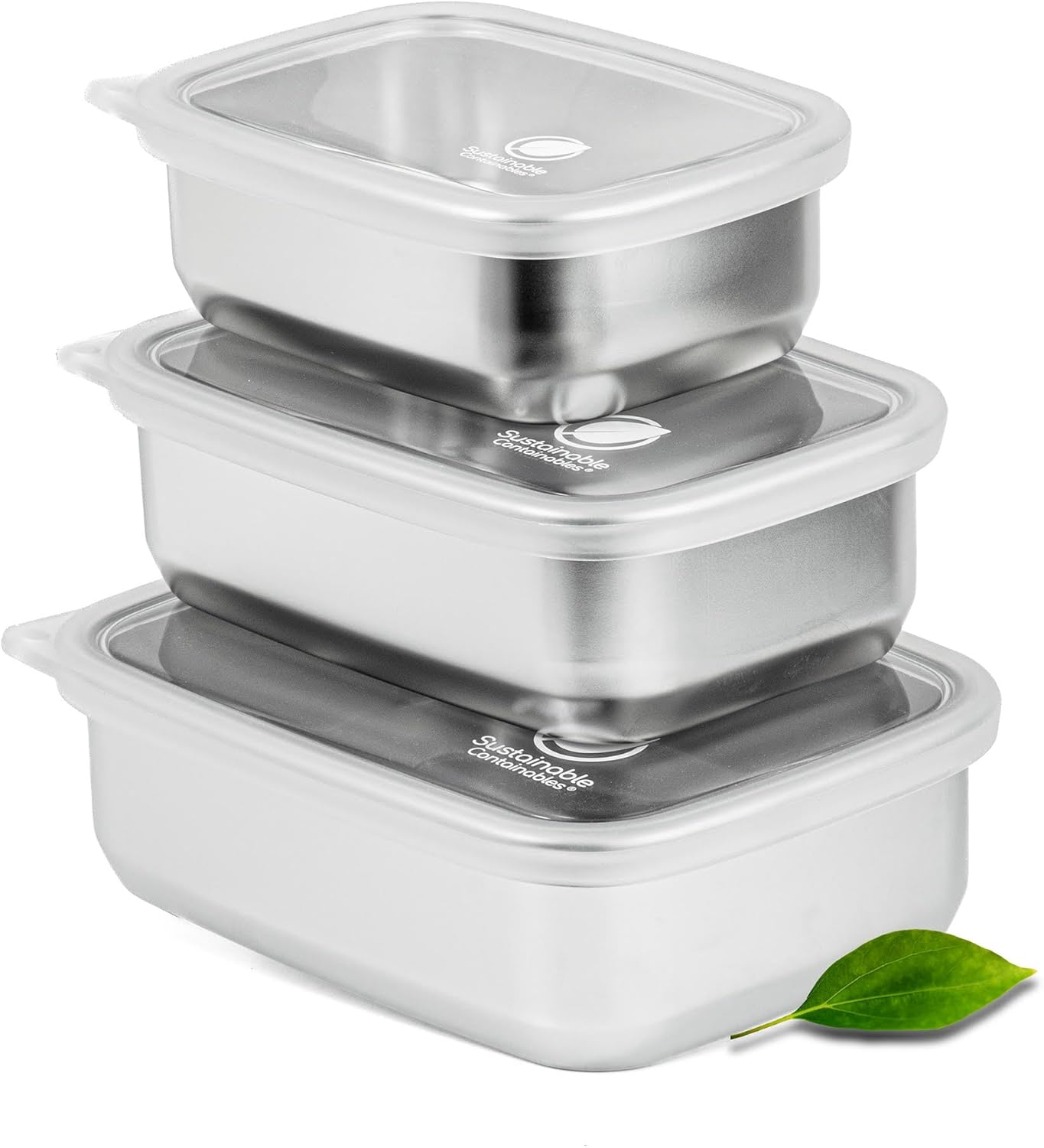 Stainless Steel Food Storage Containers with Clear Platinum Silicone Lids, Airtight