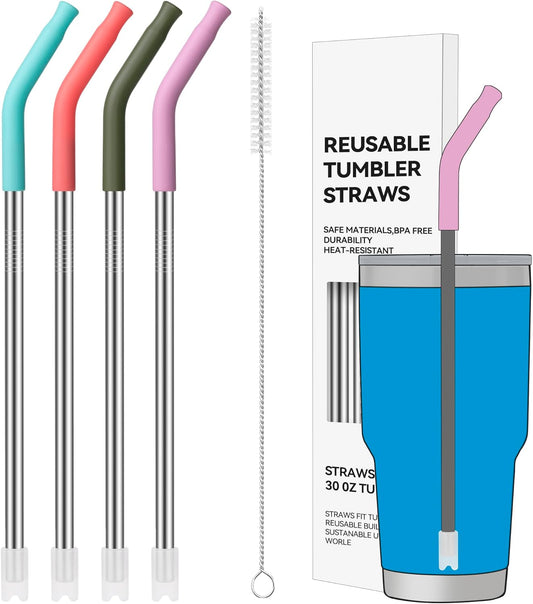 30oz Metal Straws for Stanley 30oz Cup, 4 PCS Stainless Steel Reusable Drinking Straw for YETI, STANLEY, US Acrylio, BJPKPK,