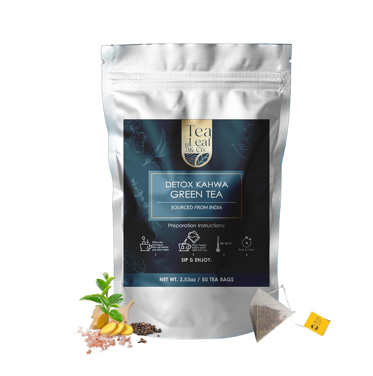 Detox Kahwa Green Tea (3.5oz / 100gm), Natural Herbal Infusion, 50 Tea Bags