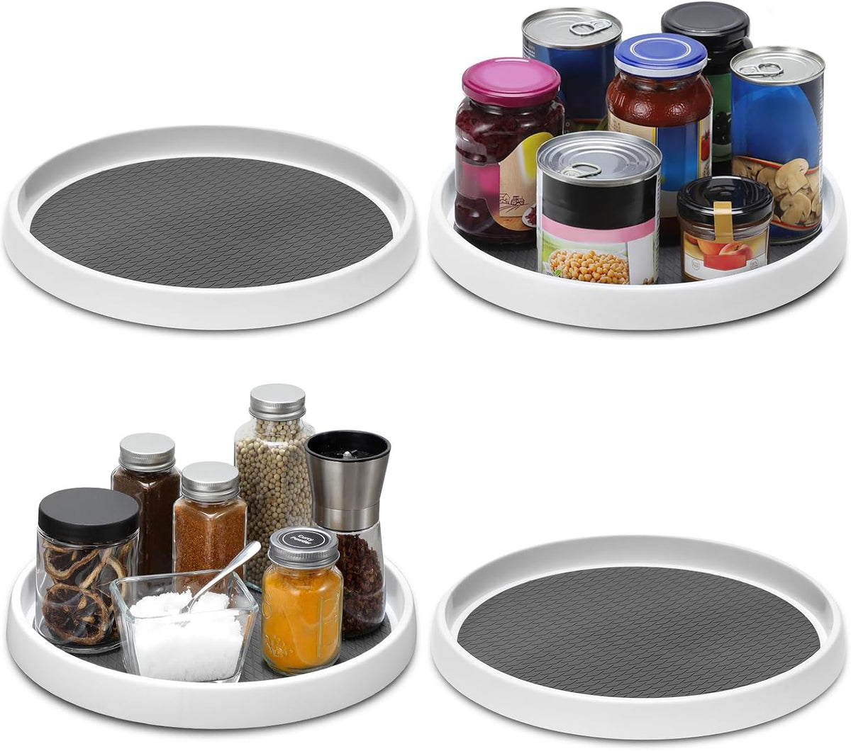2 Tier 10" Turntable Lazy Susan Spice Organizer - Rotating Seasoning Rack for Pantry Cabinet Kitchen Countertop, Table Top Organizing - Multiuse Two Tier Rotating Organization Rack Spinner
