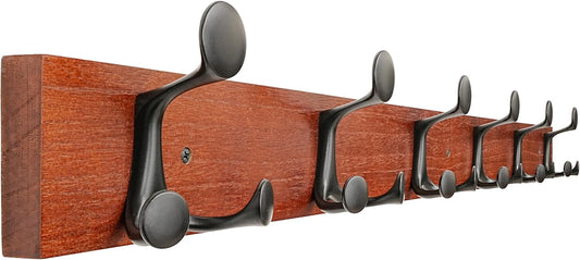 SKOLOO 39-Inch Cherry Wood Coat Rack Wall Mount with 6 Triple Hooks - Ideal for Family Entrances, Classrooms, and Pet