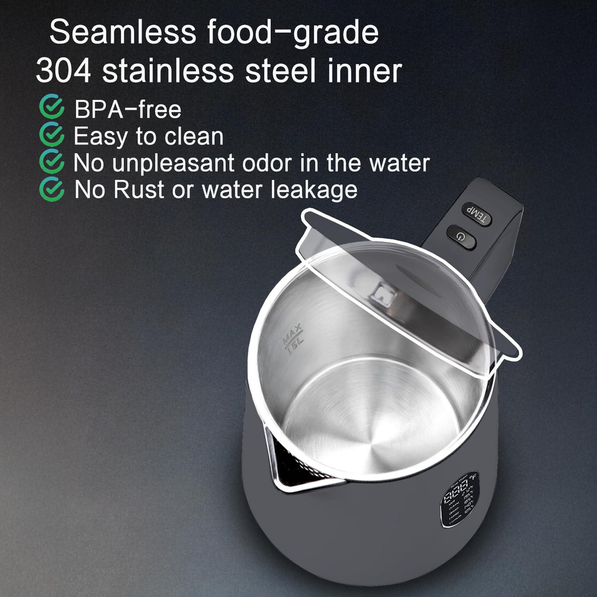1.5L Hot Water Electric Kettle Temperature Control Teapot Cordless