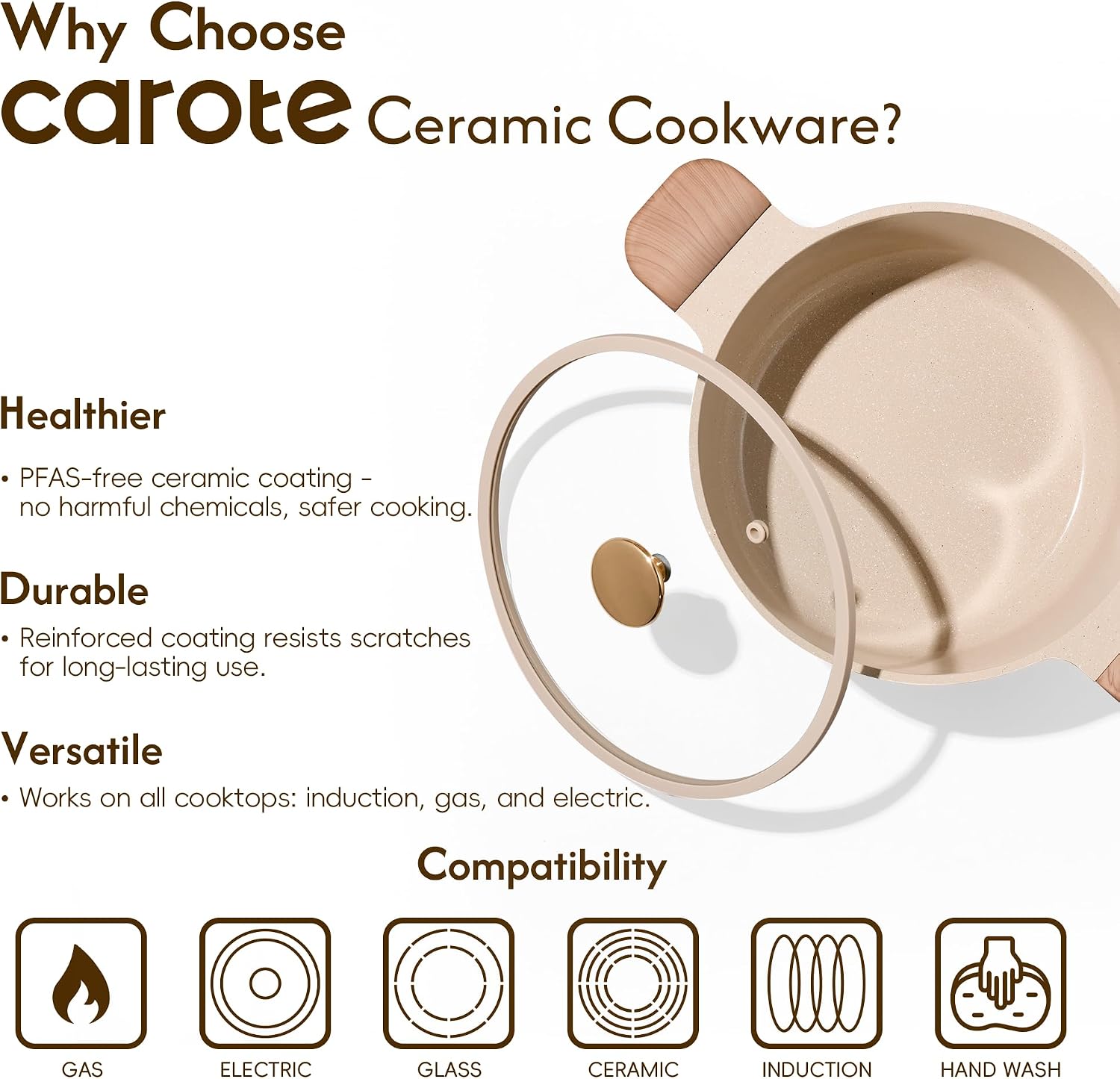 CAROTE 5 Qt Nonstick Stock Pot with Lid Soup Pot, Ceramic 5 Quart Casserole with Lid, Easy to Clean Non Stick Cooking Po