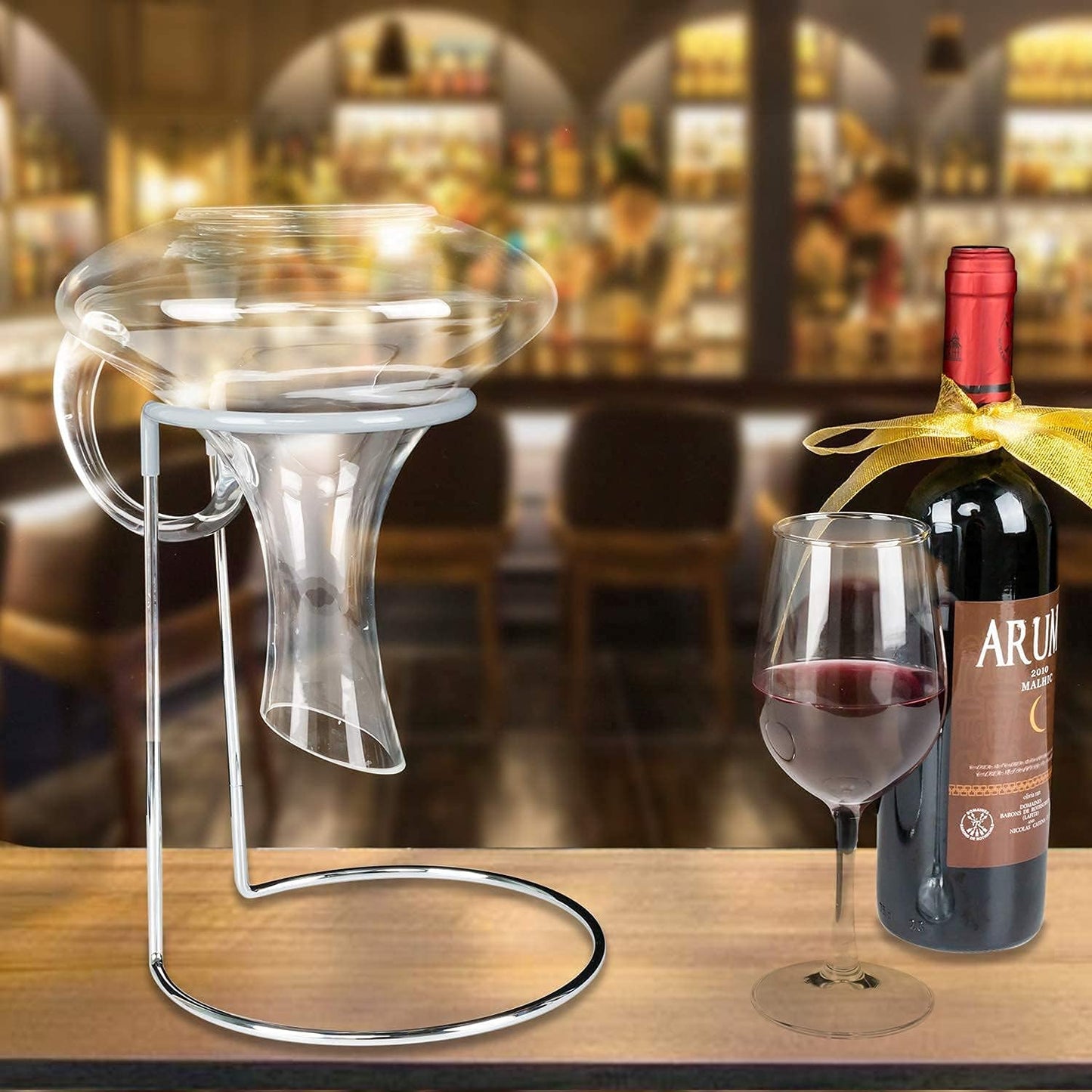 Wine Decanter Drying Stand with Rubber Coated Top to Prevent Scratches, Wine-Decanter Drying Rack for Standard Large Wine Decanters, Decanter Cleaner Includes Cleaning Brush &amp; Decanter Cleaning Beads