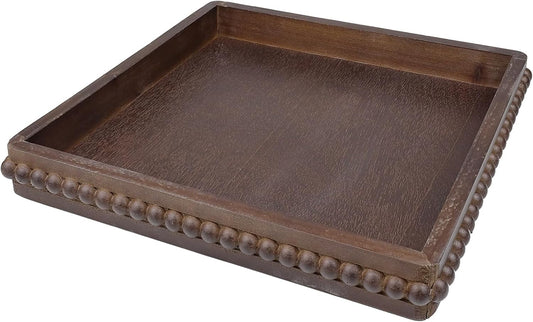 Square Wood Decorative Tray, Rustic Coffee Table Serving Tray for Ottoman, Farmhouse Kitchen Counter Organizer, Bedroom,