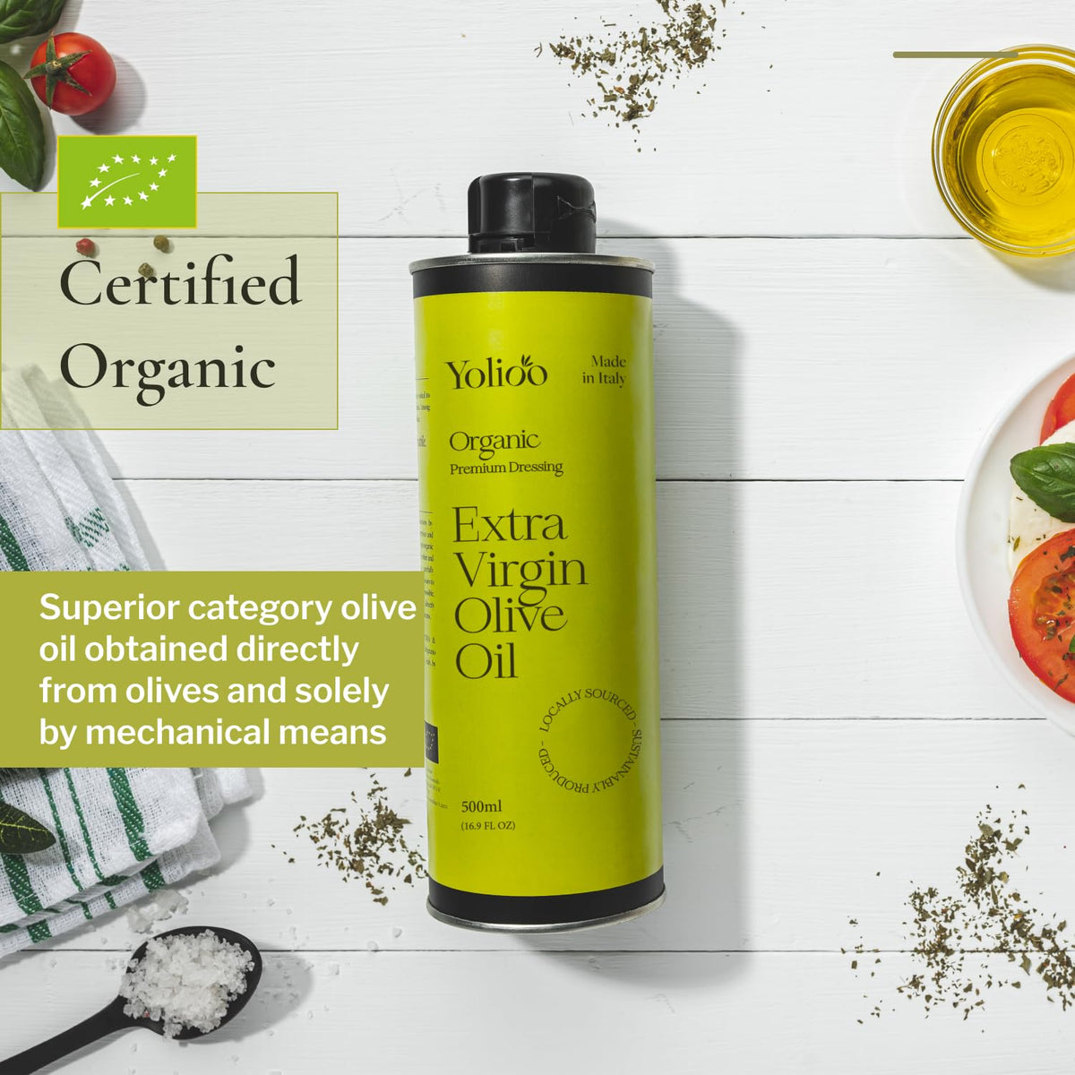 100% EVOO | Italian Organic Olive Oil Extra Virgin Cold Pressed | Very High Polyphenol Rich Early Harvest from Tuscany | Premium Pure Olive Oil (16.9oz)