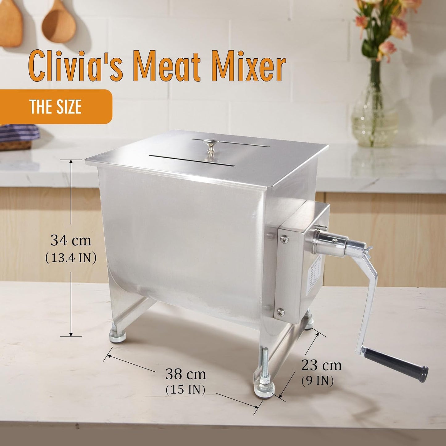CMI Commercial Stainless Steel Manual Meat Mixers with lid,16Lb/10L Fixed Tank,(Mixing Maximum 15Lb for Meat),Sausage Mixer Machine Meat Processing Equipment