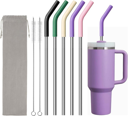 40 oz Metal Straw for Stanley Cup,Simple Modern, Meoky Tumbler, 5 Pcs Reusable Stainless Steel Straws with Silicone Tip,
