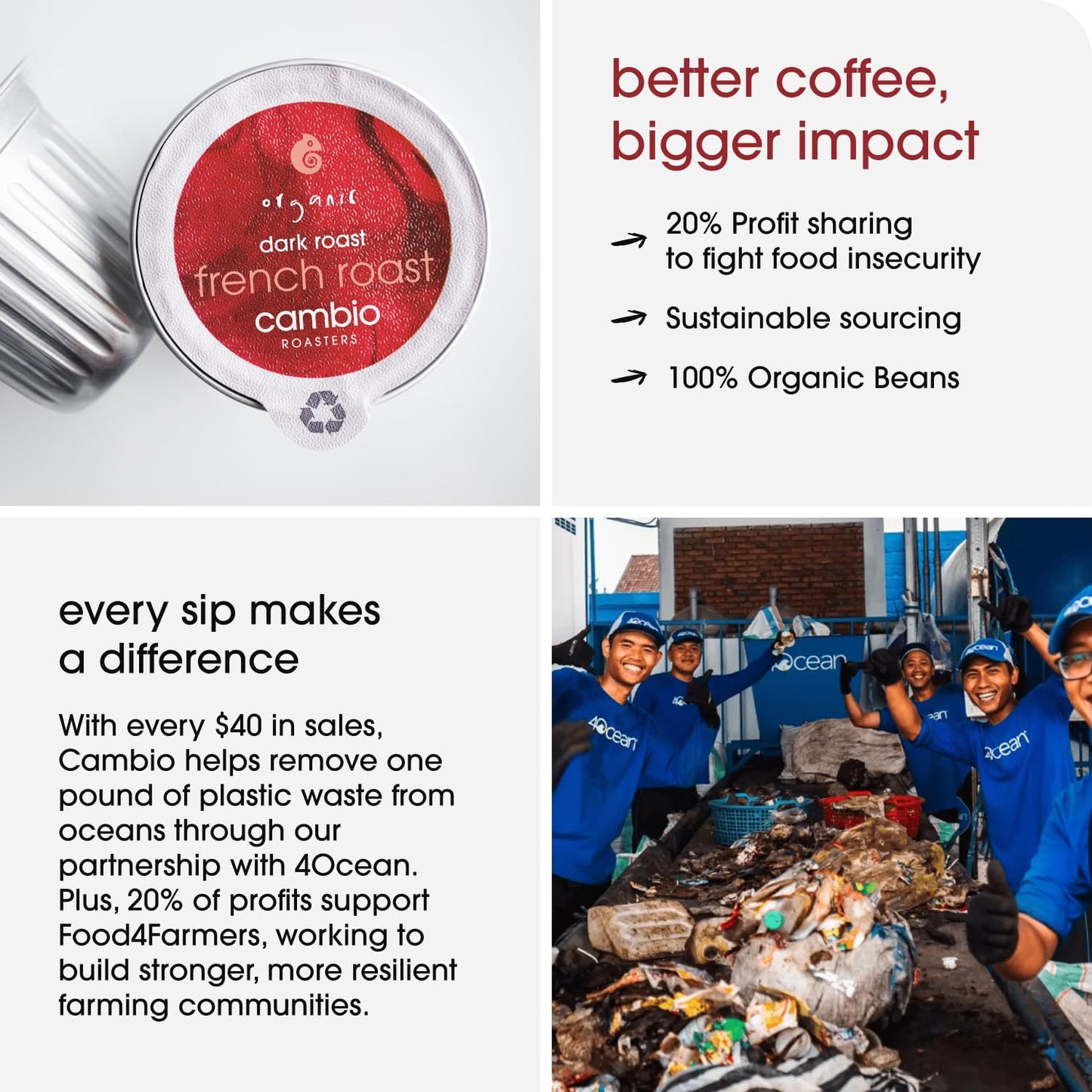 Cambio Roasters Dark Roast Coffee Pods - Recyclable Aluminum Pods, 10ct | Lower Acid French Roast Organic Coffee in Recyclable Aluminum Coffee Pods. Compatible with Keurig® Brewers.