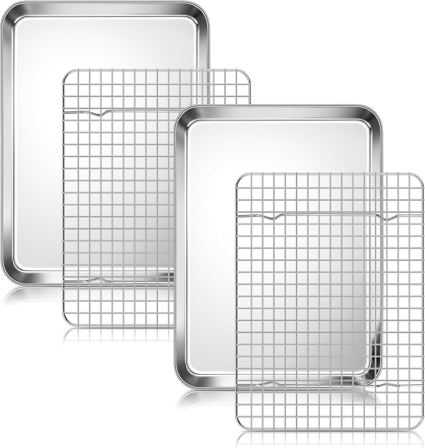 Homikit Quarter Sheet Pan with Wire Rack (2 Baking Sheet+2 Rack), 12" x 10" | Stainless Steel Quarter Baking Tray with Grid Cooling Rack for Toaster Oven Roasting, Metal Bacon Cookie Pan, Dishwasher Safe