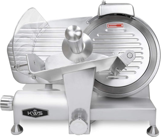 KWS MS-10ES All Metal 320W Electric Meat Slicer 10-Inch with 304 Stainless Steel Blade & Extended Back Space, Frozen