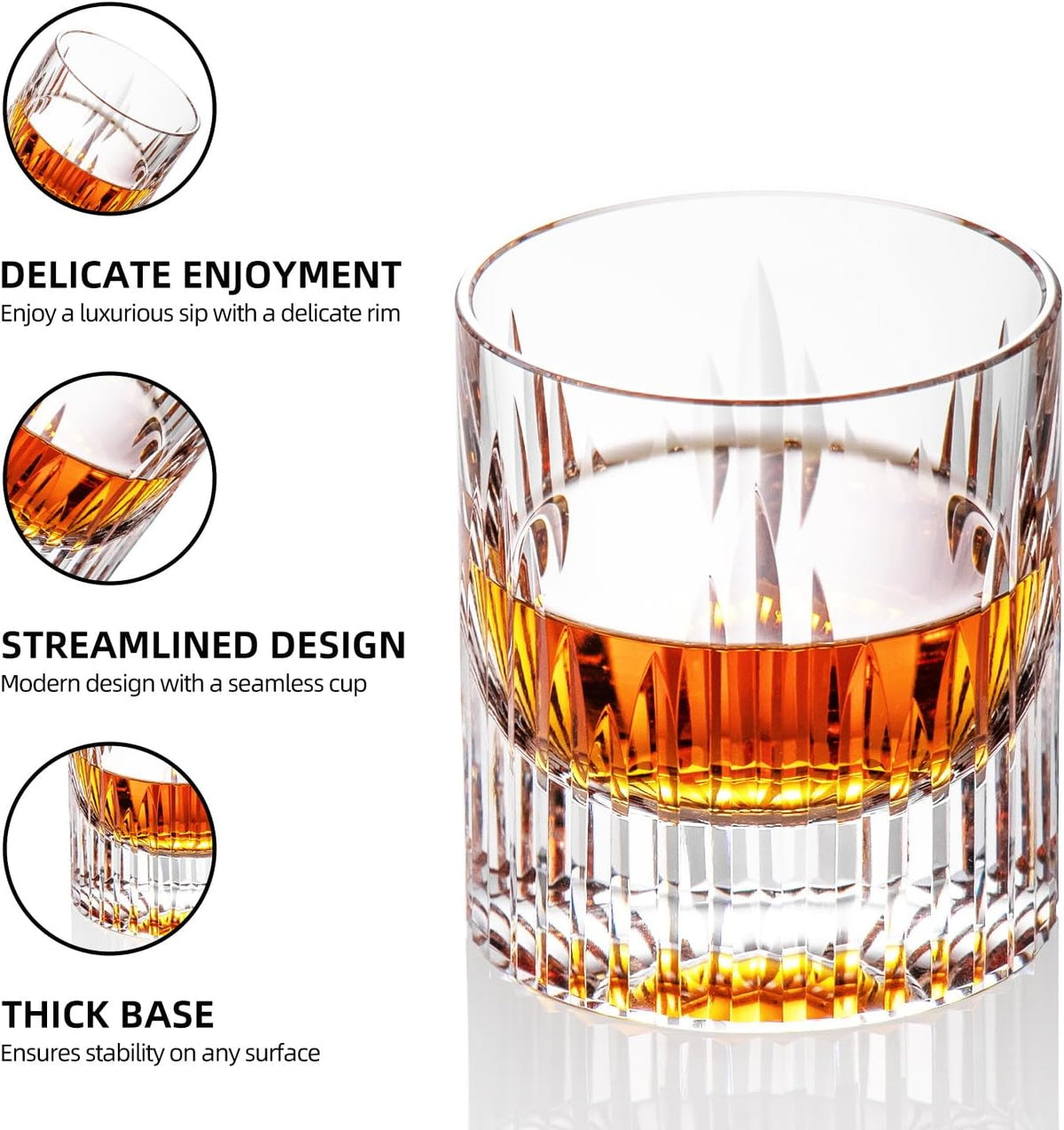 KAMMAK Crystal Whiskey Glasses Set of 2, Luxury 7.44oz Old Fashioned Glasses Stemless, Hand Blown Cocktail Glasses, Handcrafted Cut White Scotch Cup for Women, Men Gift for Bourbon,Home Bar