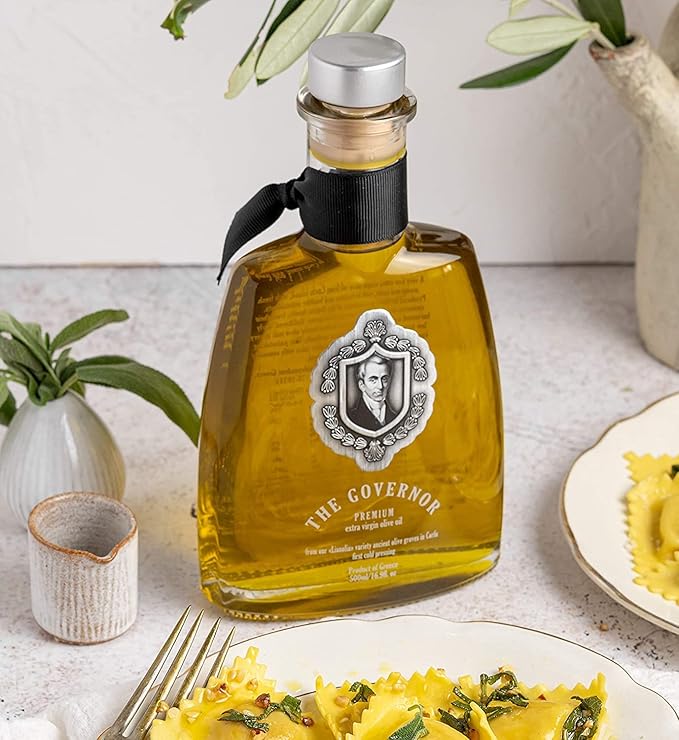 The Governor Premium Extra Virgin Olive Oil - Unfiltered, Cold-Pressed, Single Origin Lianolia - Peppery, Robust, Floral, Fruity Notes - Rich in Natural Polyphenols (1182 mg/kg), Oleocanthal, Antioxidants, Case of 12