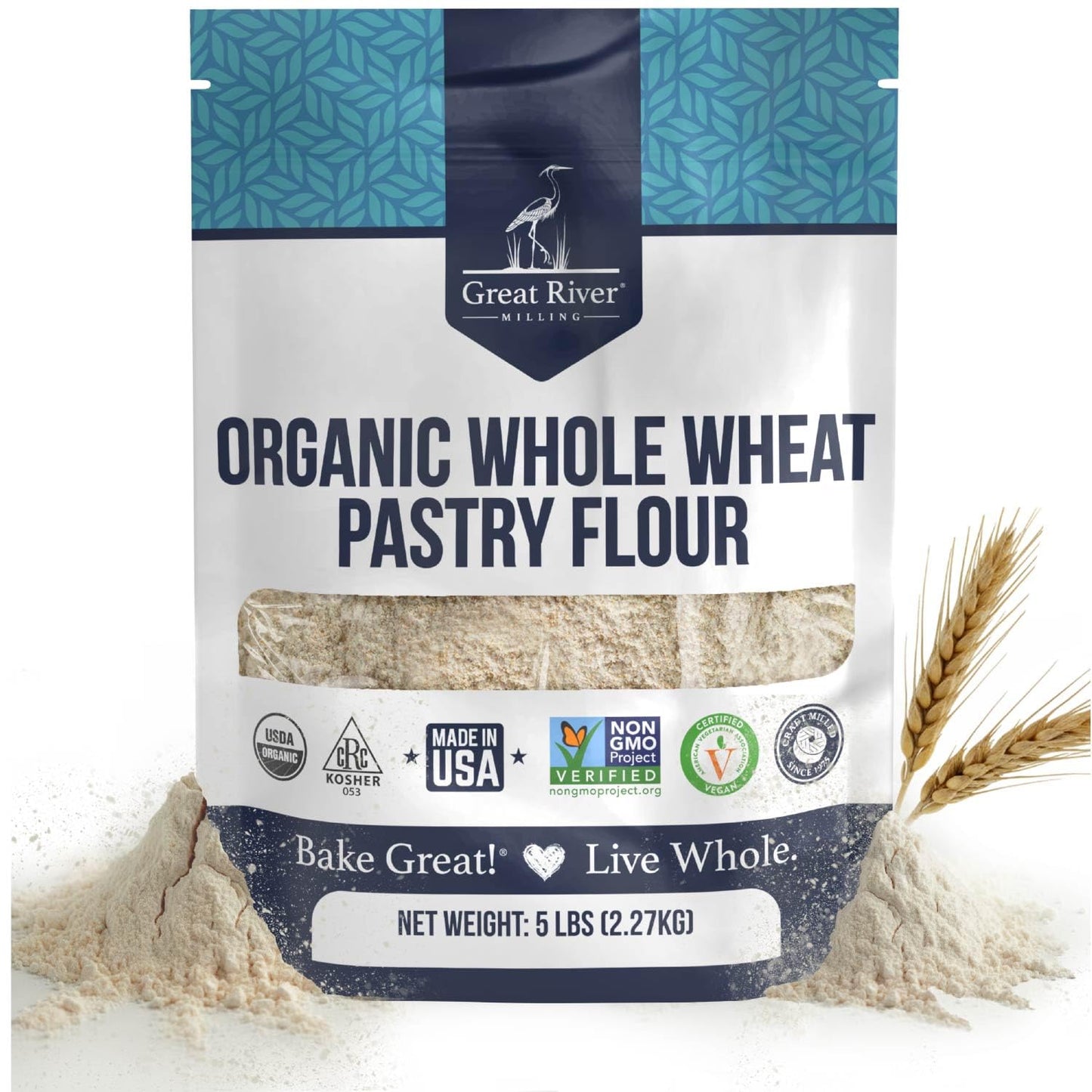 Great River Milling Organic Whole Wheat Pastry Flour, 5 lb | Organic Whole Wheat Pastry Flour for muffins, cookies, cakes, scones, biscuits, pancakes and pie crust; soft lower-gluten