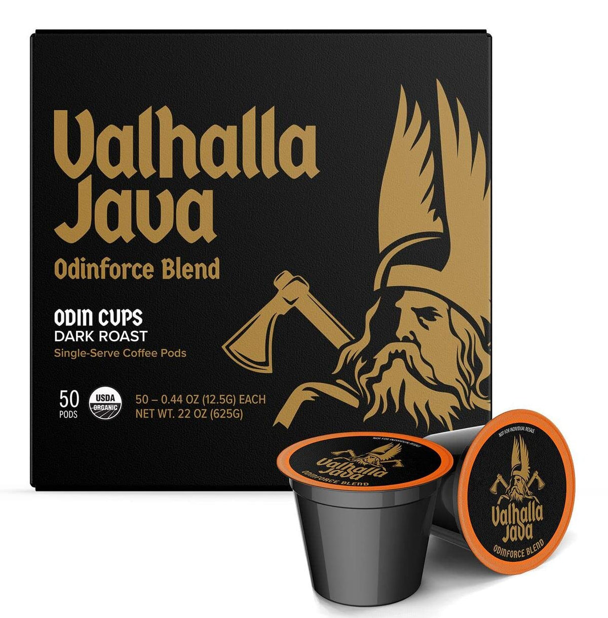 Death Wish Coffee Valhalla Java Medium-Dark Roast Pods, Organic, 50 Count | Fair Trade Arabica &amp; Robusta, Indonesian &amp; Latin American Origins, Cocoa Molasses &amp; Roasted Nut Notes