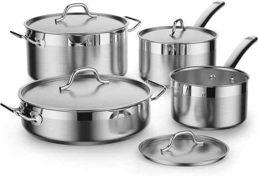 Cooks Standard Professional Cookware Set, Stainless Steel Pots Kitchen Set Includes Saucepans, Sauté Pan, Dutch Oven wit
